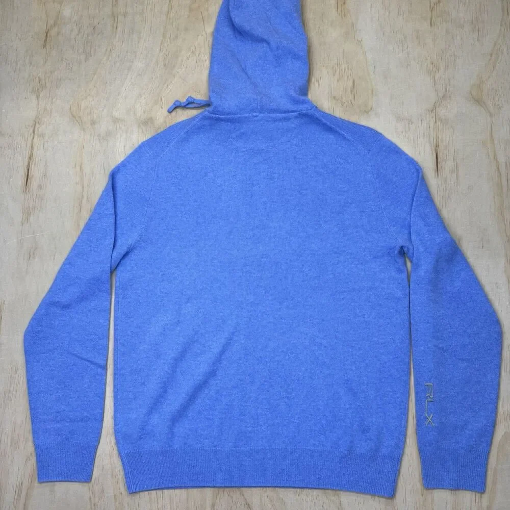 NEW RLX Ralph Lauren Golf 10/15 Washable Cashmere Hooded Sweater Blue SM